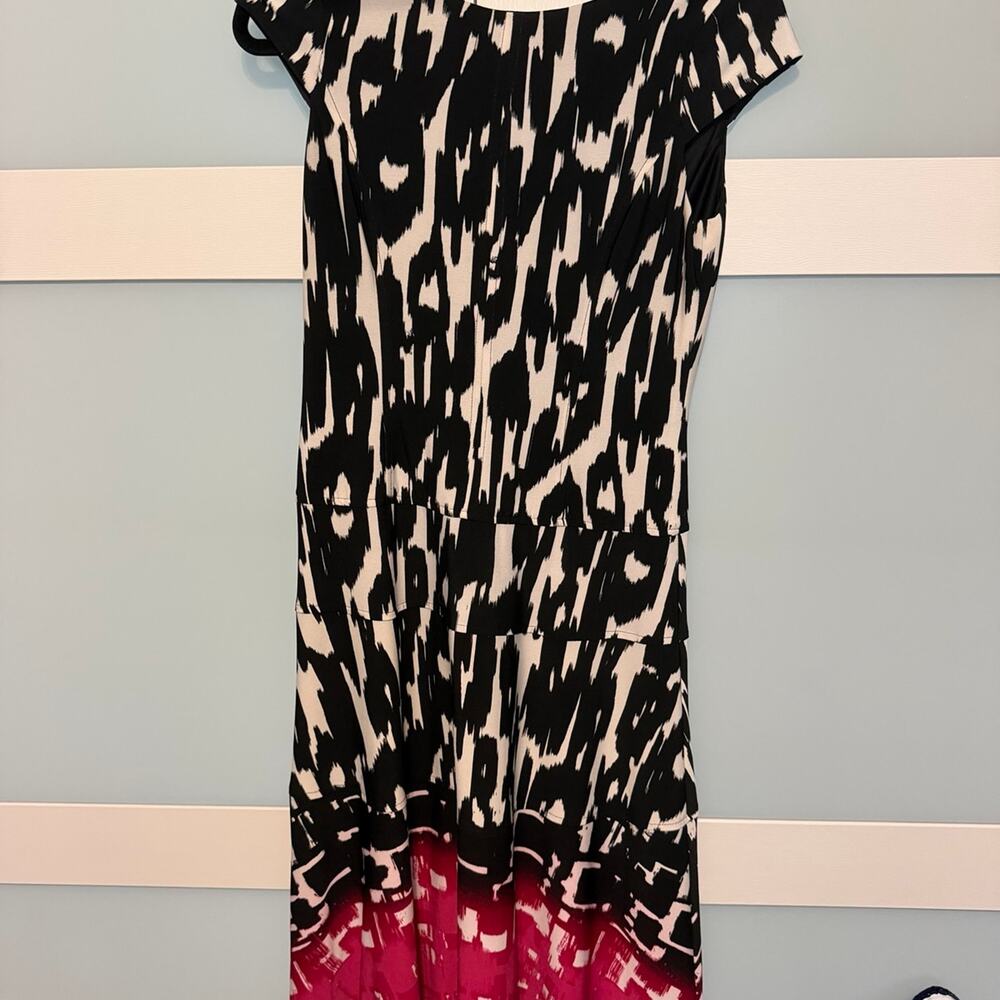 Nine & Co Womens Dress Medium Black White Pink Hem Cap Sleeve Midi